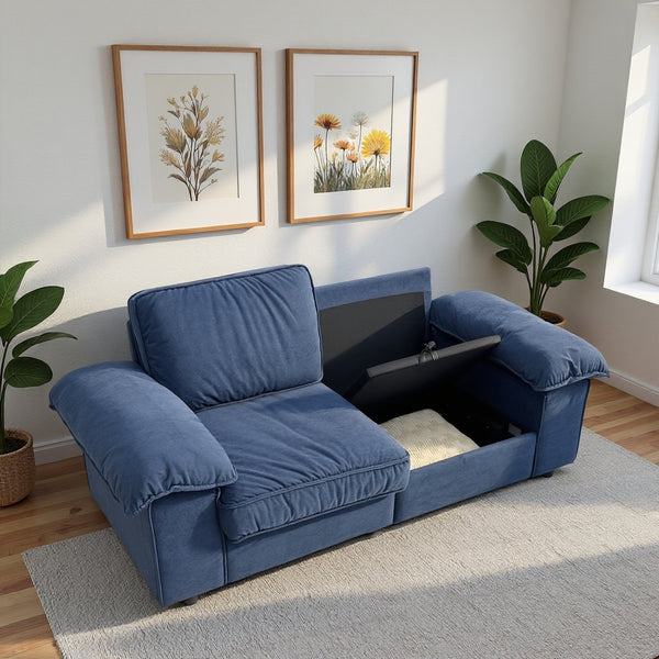 English Elm Fx-P20M-2S-Rb Contemporary Blue 2-Seat Loveseat Sofa With Hidden Storage For Small Spaces & Style W576S00235