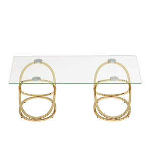 English Elm 31.50'' Sculptural Chrome Ring Base Coffee Table Gray Tempered Glass Luxury Living Room W757P412783