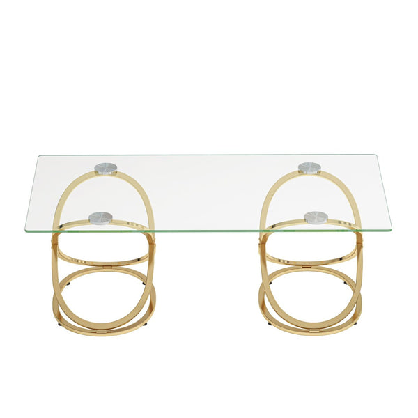 English Elm 31.50'' Sculptural Chrome Ring Base Coffee Table Gray Tempered Glass Luxury Living Room W757P412783