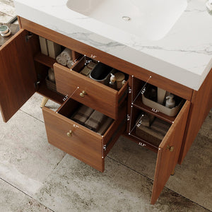 English Elm 36" Freestanding Bathroom Vanity Sintered Stone Top Ceramic Sink Stainless Steel Legs Gold,Walnut,White W3136S00074