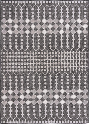 Unique Loom Outdoor Trellis Traliccio Machine Made Trellis Rug Charcoal, Ivory/Gray 10' 0" x 14' 1"