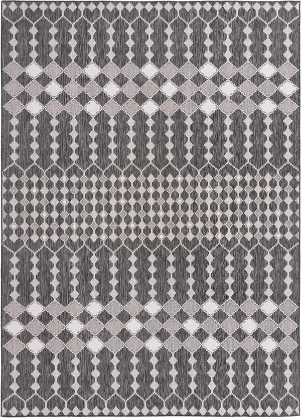 Unique Loom Outdoor Trellis Traliccio Machine Made Trellis Rug Charcoal, Ivory/Gray 10' 0" x 14' 1"