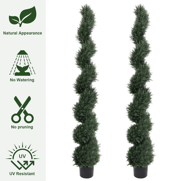 English Elm 6ft Spiral Topiary Cedar Artificial Potted Trees Porch Patio Entryway Accent 2 Pack W2945P390483