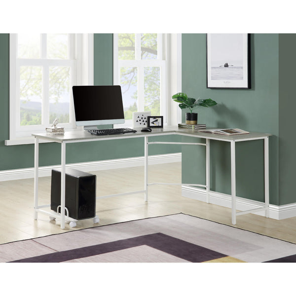 English Elm L-Shape Industrial Corner Computer Desk with Rolling Tower Holder, Metal Base, Gray Wood & White Trim B016P311317