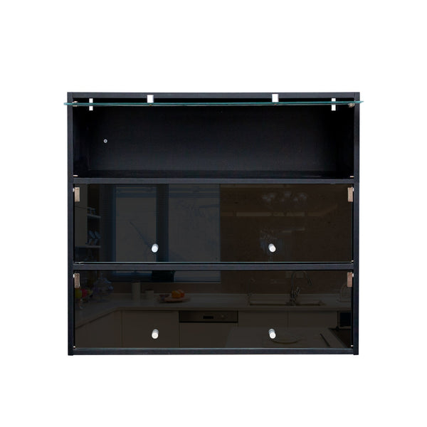 English Elm Black Glass Door Shoe Box Display Cabinet with RGB LED Lighting, Stackable Dustproof Showcase W331P235039