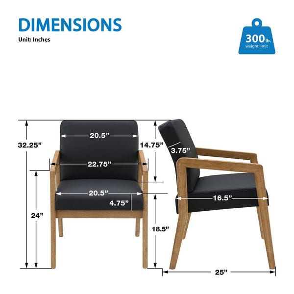OSP Home Furnishings Wood Guest Chair Solid Oak Frame Memory Foam Seat Lumbar Support for Office Waiting Room WD580-U6