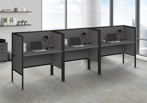 English Elm Office 48" Cubicle Desk Grey Laminate with Black Metal Frame, Privacy Panel & Cable Management B2710P219928