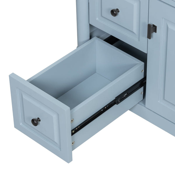 English Elm 30" Freestanding Bathroom Vanity Rubberwood Frame Ceramic Sink Flip Drawer Storage Blue+Grey N725P356062E