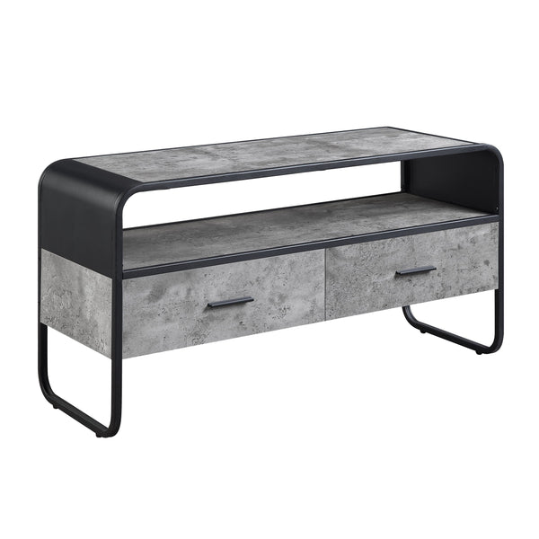English Elm Modern Sleek TV Stand with Faux Concrete Top and Open Shelf Storage Minimalist Frame for Living Room Decor and Media Organization Black,Gray 17 L x 42.5 W x 8.5 H B2741P337133