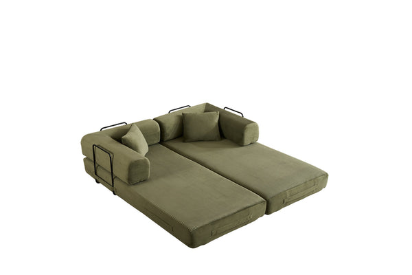 English Elm Convertible Sleeper Sofa Bed Corduroy 4-in-1 Folding Floor Couch with 35D Sponge Support and No-Assembly Green W3434P378558