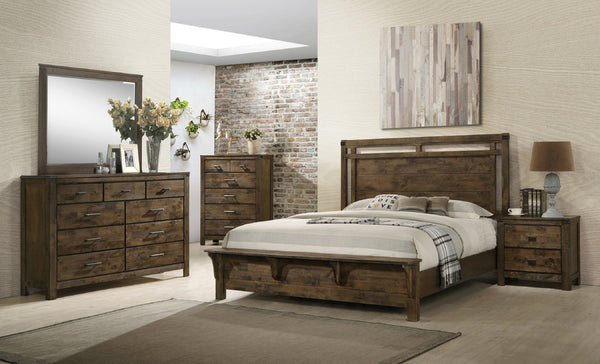 English Elm 1pc Rustic Industrial Five Drawer Chest with Solid Wood Grain, Metal Handles, Sturdy Bedroom Storage Brown 65.59 L x 20.31 W x 43.66 H B011P234684