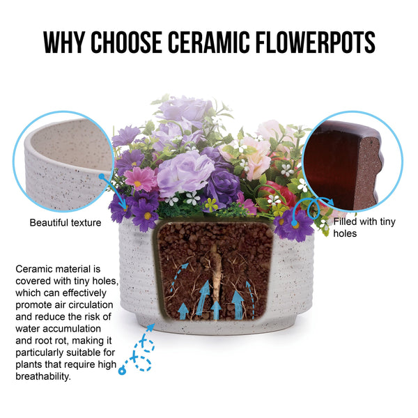 English Elm 2 Pieces Ceramic Flowerpot Set - Elegant Milk White Planters Perfect For Indoor & Outdoor Décor W3273P322550