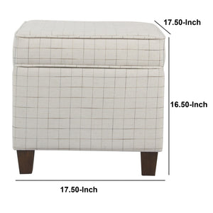 English Elm Wooden Grid Fabric Storage Ottoman with Tapered Walnut Legs for Living Room B056P417123