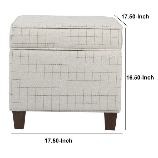 English Elm Wooden Grid Fabric Storage Ottoman with Tapered Walnut Legs for Living Room B056P417123