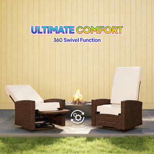 English Elm Swivel Recliner Outdoor Wicker Chair with Footrest Pe Rattan Patio Lounge Seat T3971P444290