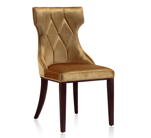 English Elm Reine Solid Beech Wood Upholstered Dining Chair with Diamond Stitching, Velvet-Look Luxury, 300lb Capacity Antique Gold B365P397825