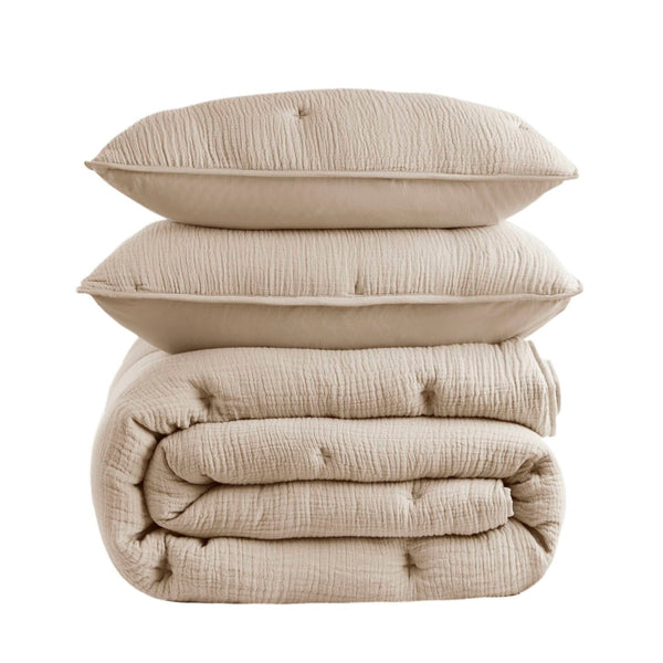 English Elm 3-piece King Cotton Muslin Quilt Set Crinkle Texture Embroidered Farmhouse Bedding B035P408350