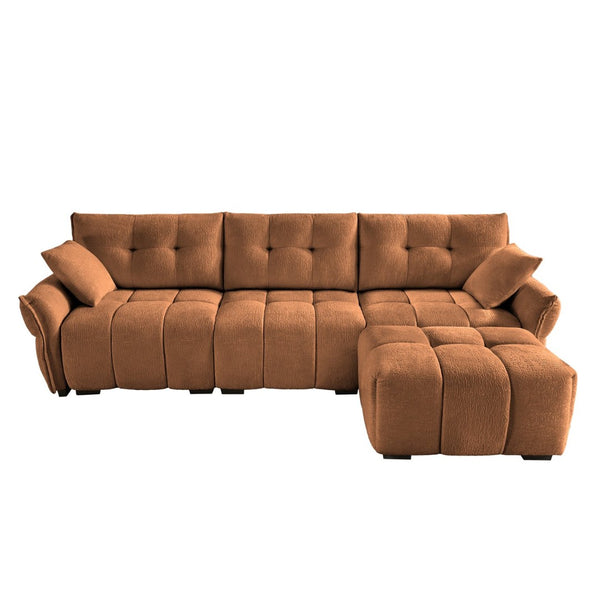 English Elm Three Seater Chenille Sofa with Ottoman Solid Wood Base Tufted Arms Living Room Burnt Orange W714S01663