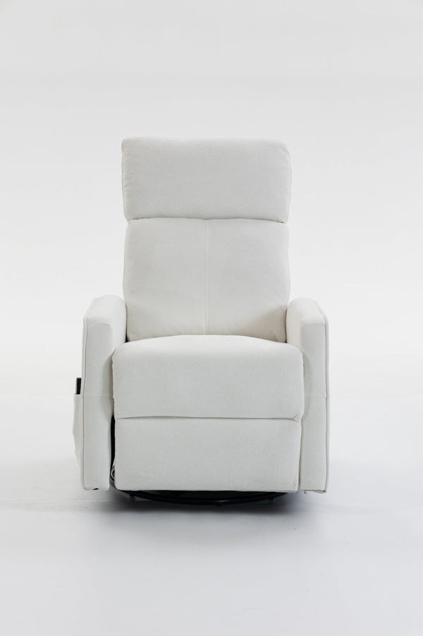 English Elm Short Plush Swivel Recliner Armchair with 360 Degree Rotation for Living Room Cream White W547P437353