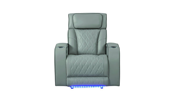 English Elm Fortuner Upholstery Recliner Chair - Modern Wood Frame With Massage, Usb Ports & Led Lighting - Gray B009P287714