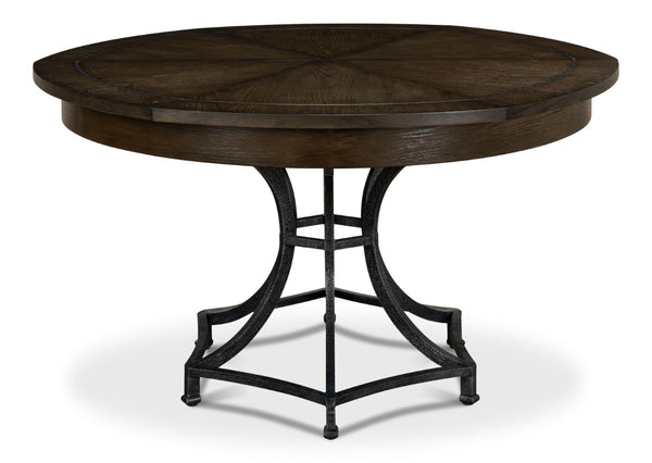 Sarreid Sunset Jupe Dining Table - Artisan Grey With Dark Hammered Finish, Oak Solids & Metal Inlay Design Grey  78-155-2
