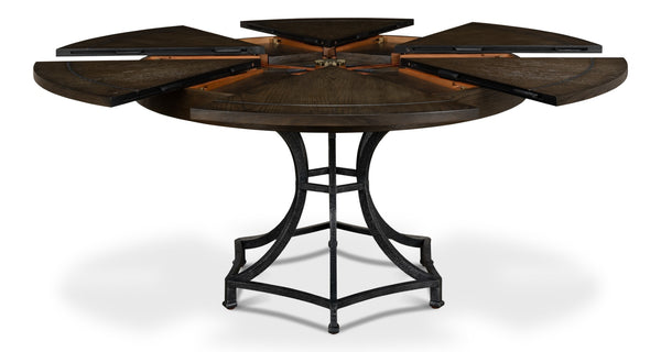Sarreid Sunset Jupe Dining Table - Artisan Grey With Dark Hammered Finish, Oak Solids & Metal Inlay Design Grey  78-155-2