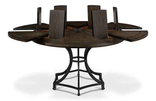 Sarreid Sunset Jupe Dining Table - Artisan Grey With Dark Hammered Finish, Oak Solids & Metal Inlay Design Grey  78-155-2