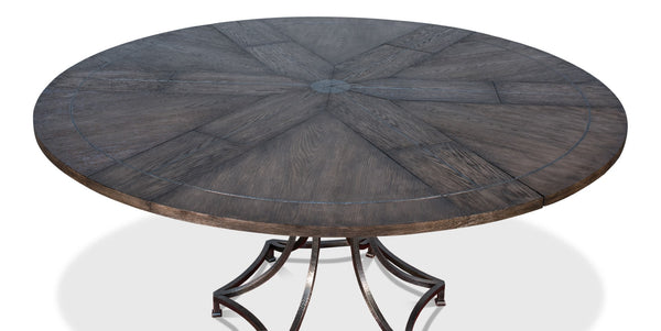 Sarreid Sunset Jupe Dining Table - Artisan Grey With Dark Hammered Finish, Oak Solids & Metal Inlay Design Grey  78-155-2