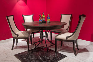 Sarreid Sunset Jupe Dining Table - Artisan Grey With Dark Hammered Finish, Oak Solids & Metal Inlay Design Grey  78-155-2