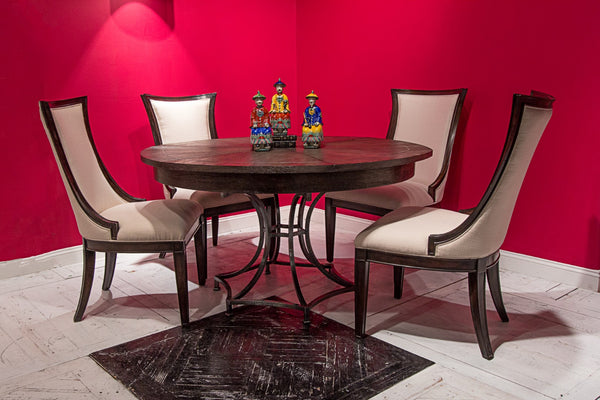 Sarreid Sunset Jupe Dining Table - Artisan Grey With Dark Hammered Finish, Oak Solids & Metal Inlay Design Grey  78-155-2