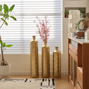 English Elm Floor Metal Vases Set Of 3 - Elegant Tall Decor With White And Gold Accents For Modern Interiors W2796P237520