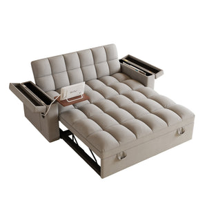 English Elm 65-inch Velvet Convertible Sleeper Sofa with Usb Port Storage Armrests Adjustable Back Light Gray W2564S00116