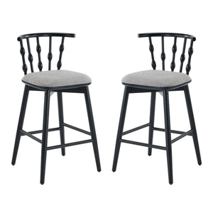 English Elm Christopher Knight Home® - Doria Sculptural Hourglass Back Barstool Set of 2 — Durable Rubberwood Frame, Plush Fabric Seat, Stylish Modern Appeal Black,Grey N775P299416B