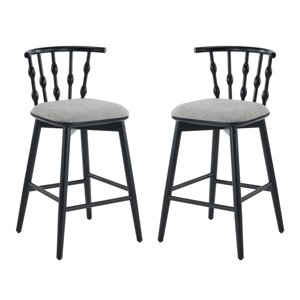 English Elm Christopher Knight Home® - Doria Sculptural Hourglass Back Barstool Set of 2 — Durable Rubberwood Frame, Plush Fabric Seat, Stylish Modern Appeal Black,Grey N775P299416B
