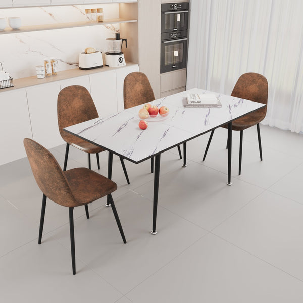 English Elm 47"-63" Extendable Modern Dining Table Set For 2-6 With Elegant Brown Suede Chairs & Metal Base W2189S00624