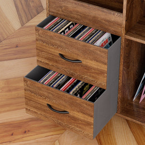 English Elm Record Player Stand with Vinyl Storage Mid-century Wood Console for Living Room T2398P438826