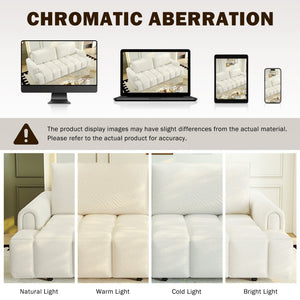 English Elm 90.2" Plush Teddy Fabric Convertible Sleeper Sofa with Hidden Storage for Living Room Beige+White W1885S00311