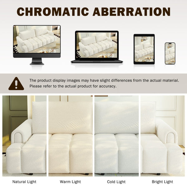 English Elm 90.2" Plush Teddy Fabric Convertible Sleeper Sofa with Hidden Storage for Living Room Beige+White W1885S00311