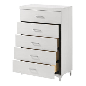 English Elm Contemporary Rustic Tone 1pc Dresser with Felt-Lined Top Drawers, Ball-Bearing Glides, Black Pulls, Bedroom Chic White 48 L x 20 W x 35 H B2741P405689