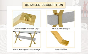 English Elm Table Elegant Transparent Glass Dining Set - 71"X35.4" With 8 Stylish Black Pu Chairs & Gold Legs W1151S02362-GIGA