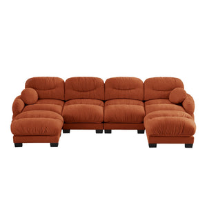 English Elm Pleated Chenille U-shape Modular Sectional Sofa with Ottomans and Ergonomic Foam Cushions Orange W5656S00072