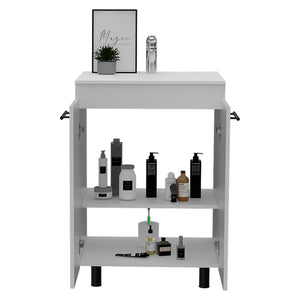 English Elm Selma 60" Freestanding Vanity Cabinet with Division – Durable Particle Board Build, Drop-In One-Hole Sink, Stylish Bathroom Storage and Modern Design White 28 L x 22 W x 7 H B128S00076