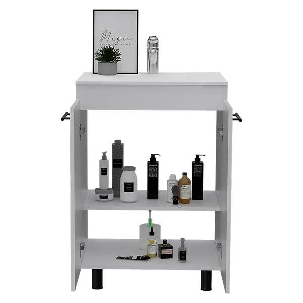 English Elm Selma 60" Freestanding Vanity Cabinet with Division – Durable Particle Board Build, Drop-In One-Hole Sink, Stylish Bathroom Storage and Modern Design White 28 L x 22 W x 7 H B128S00076