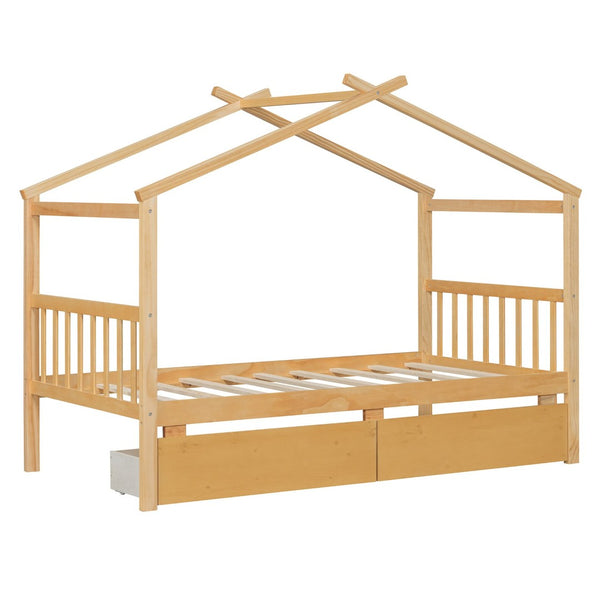 English Elm Twin House Bed Solid Pine Kids Cottage Frame with Storage Drawers Imaginative Room N708P309245M
