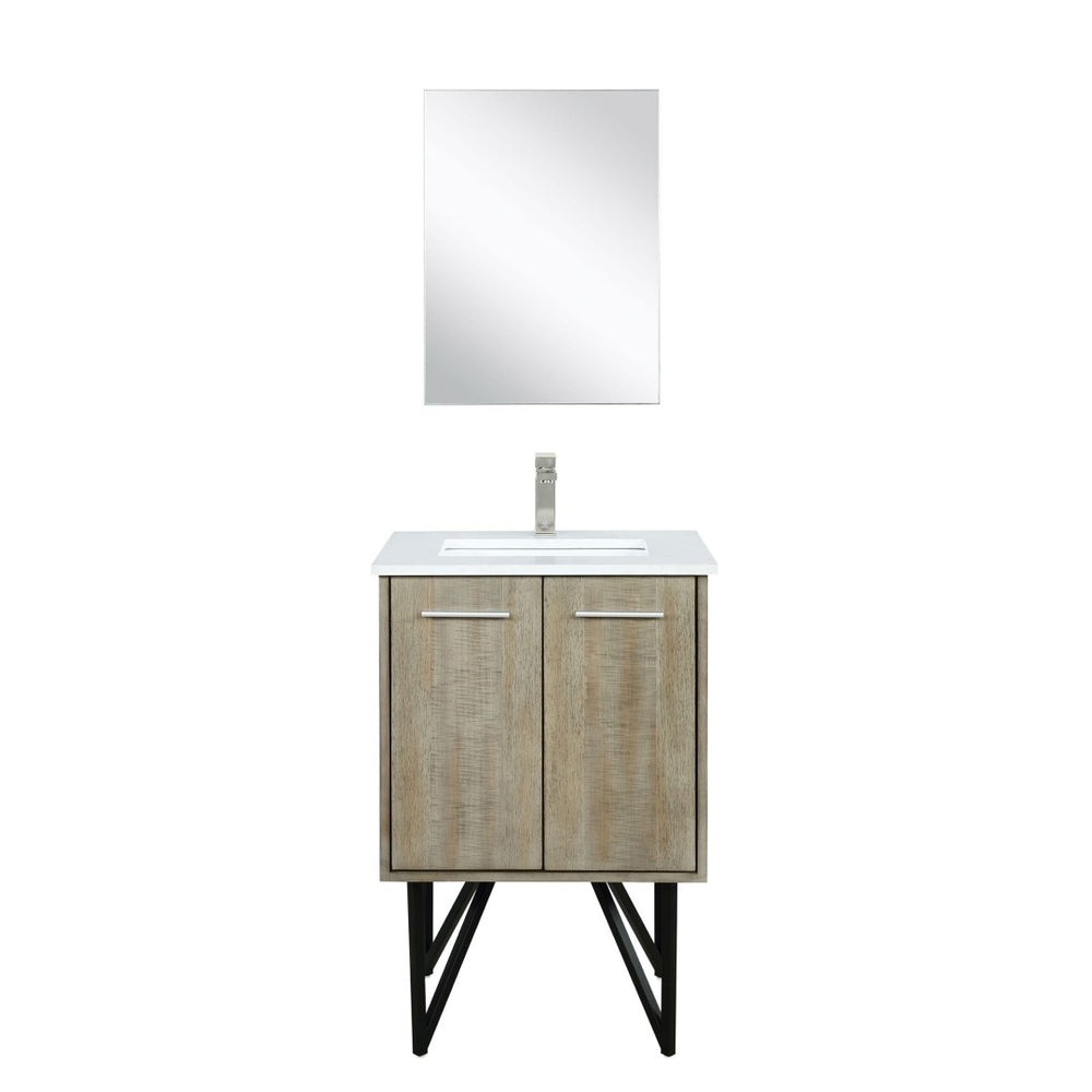 English Elm Rustic Acacia Bath Vanity Set With White Quartz Top, Brushed Nickel Faucet & 18" Mirror - Perfect For Small Spaces! B2731S01923-GIGA