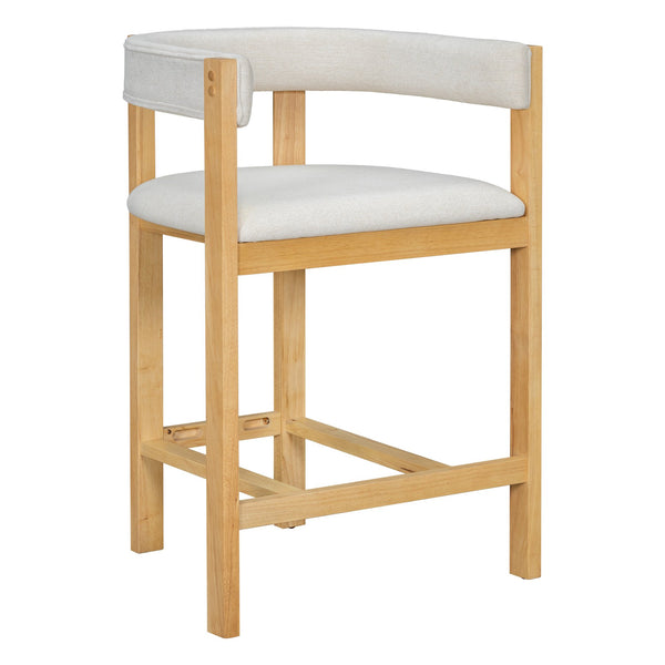 English Elm Christopher Knight Home® - COUNTER Mid-Century Modern 2-Piece Upholstered Barrel Back Stools with Rubberwood Frame and Foam Padding Beige+Natural N771P243848N
