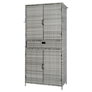 English Elm K&k Tall Arched Pe Rattan Outdoor Storage Cabinet with Adjustable Shelves and Steel Frame Grey N707P420102G