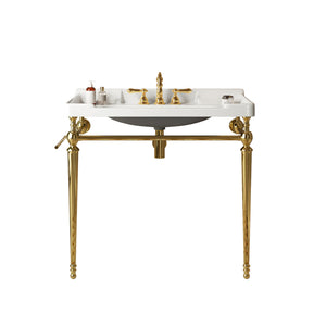 English Elm VICI 36" Bathroom Console Sink with Integrated Ceramic Basin, 3-Hole Faucet, Stainless Legs & Towel Bar Gold,White W2615S00105