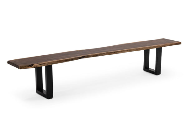 VIG Furniture Taylor Extra-Large 102" Live Edge Acacia Dining Bench With Black Metal U-Legs — Rustic Modern Seating For Families VGEDPRO260006-BRN-BN