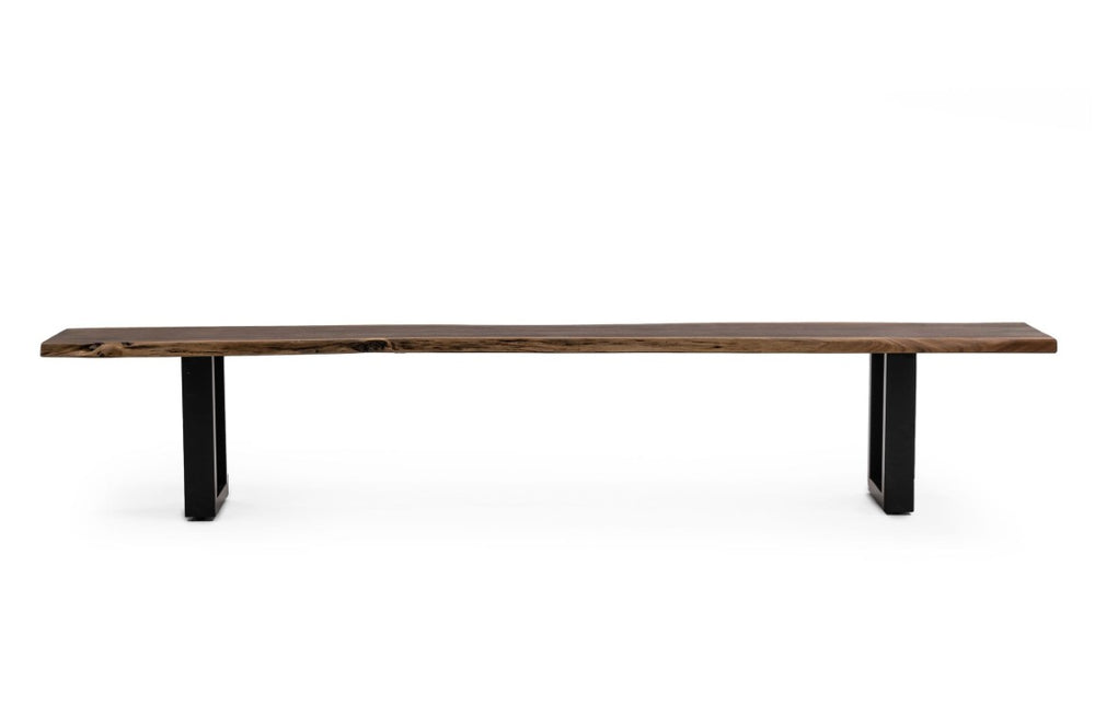VIG Furniture Taylor Extra-Large 102" Live Edge Acacia Dining Bench With Black Metal U-Legs — Rustic Modern Seating For Families VGEDPRO260006-BRN-BN